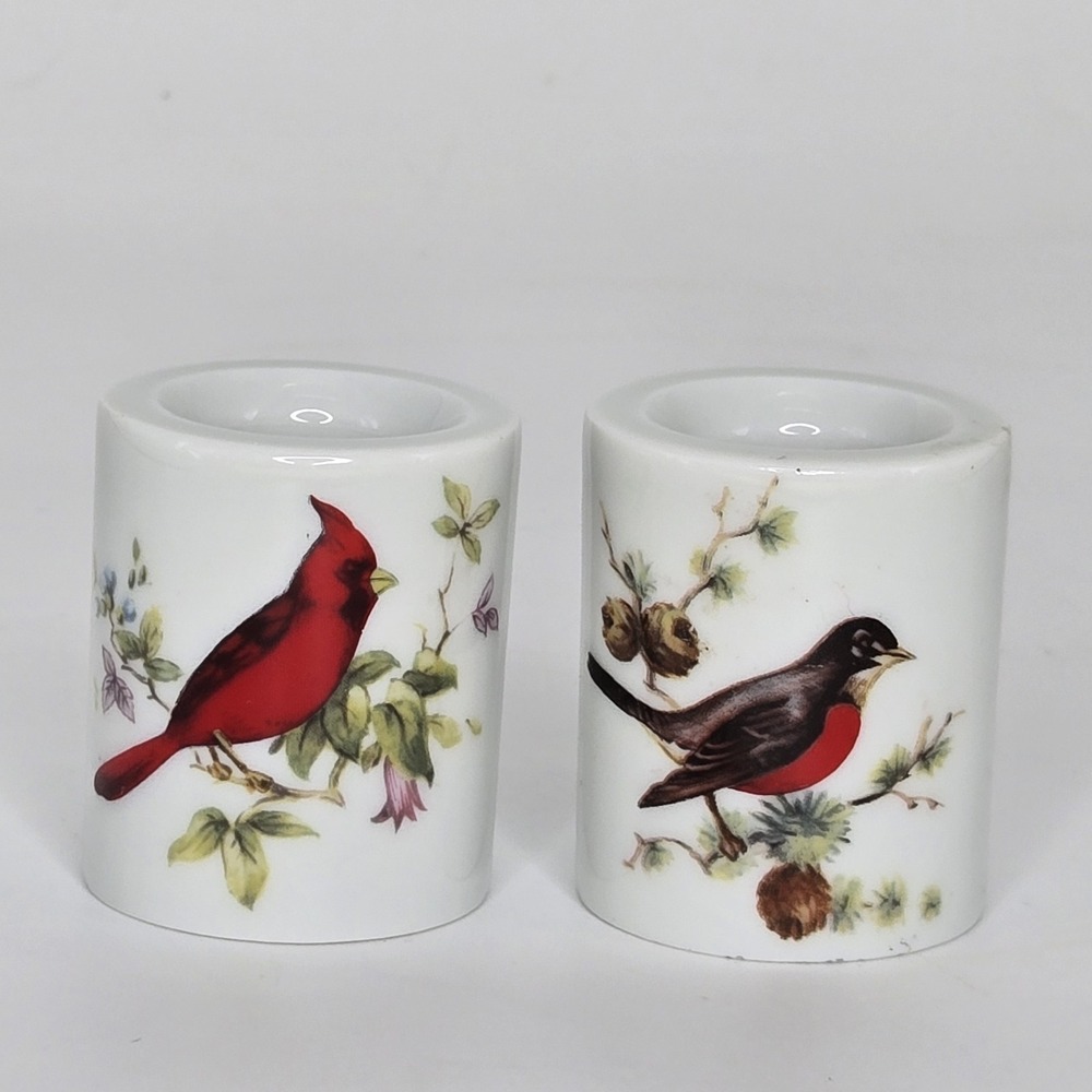 Cardinal Funny Design Vintage Porcelain Mini Candle Holders Red Bird W‎ Germany